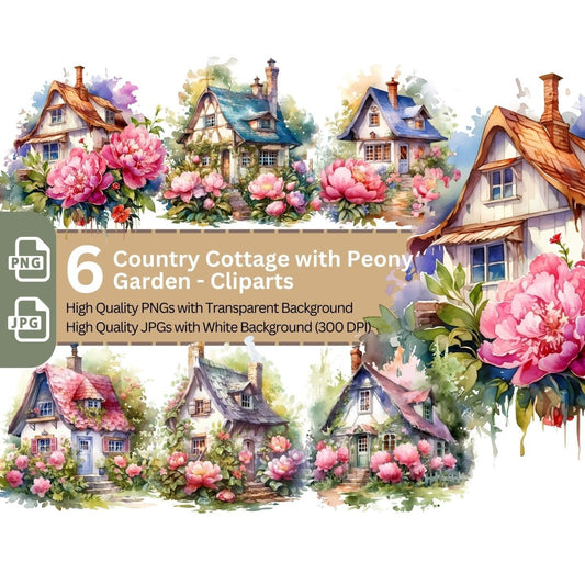 Country Cottage Peony Garden 6+6 PNG Clip Art Bundle - Everything Pixel