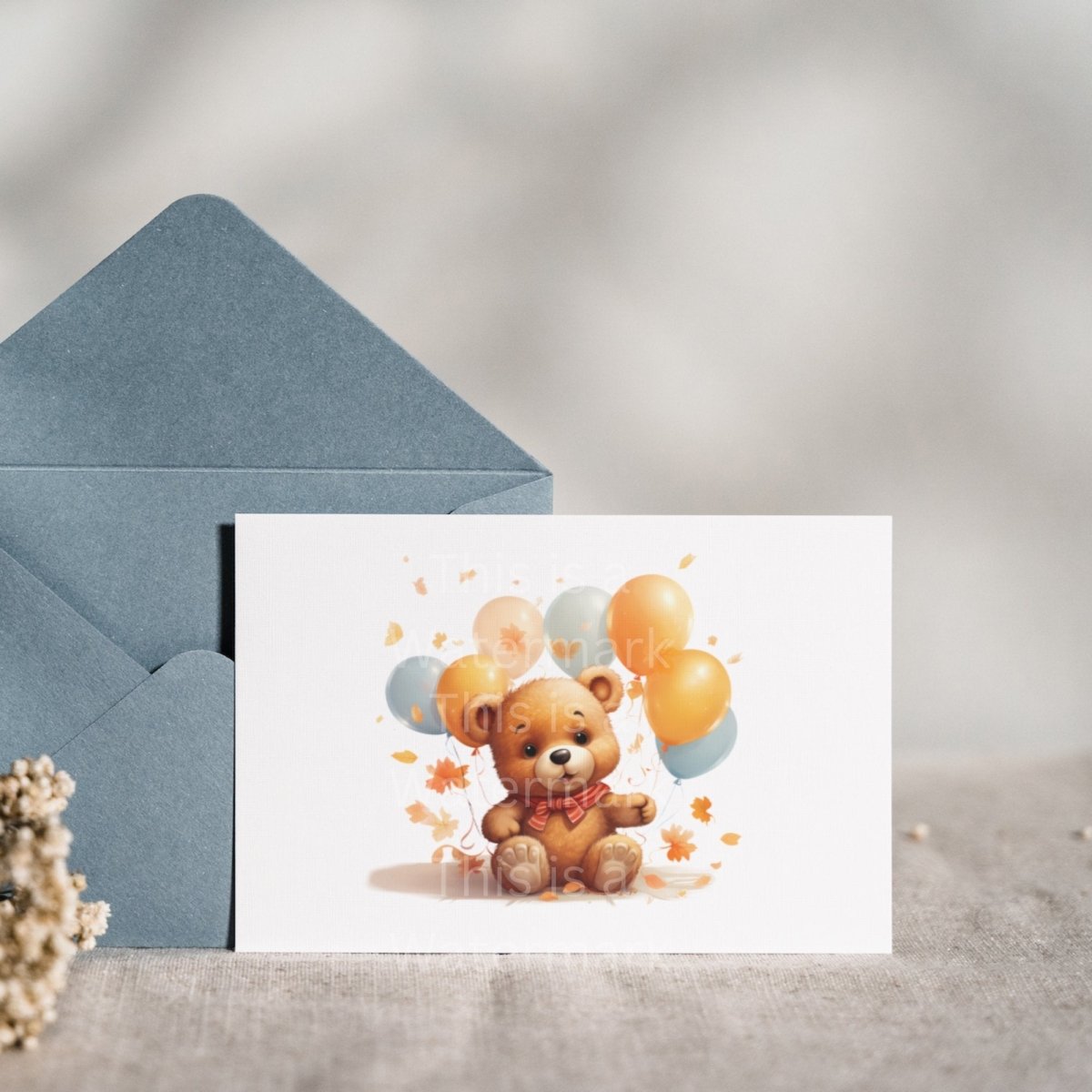 Cute Birthday Teddy Bear in Autumn Colors 7+7 PNG Clip Art Bundle for Party Invitation Sublimation Card Making T-Shirt Design Nursery Art - Everything Pixel