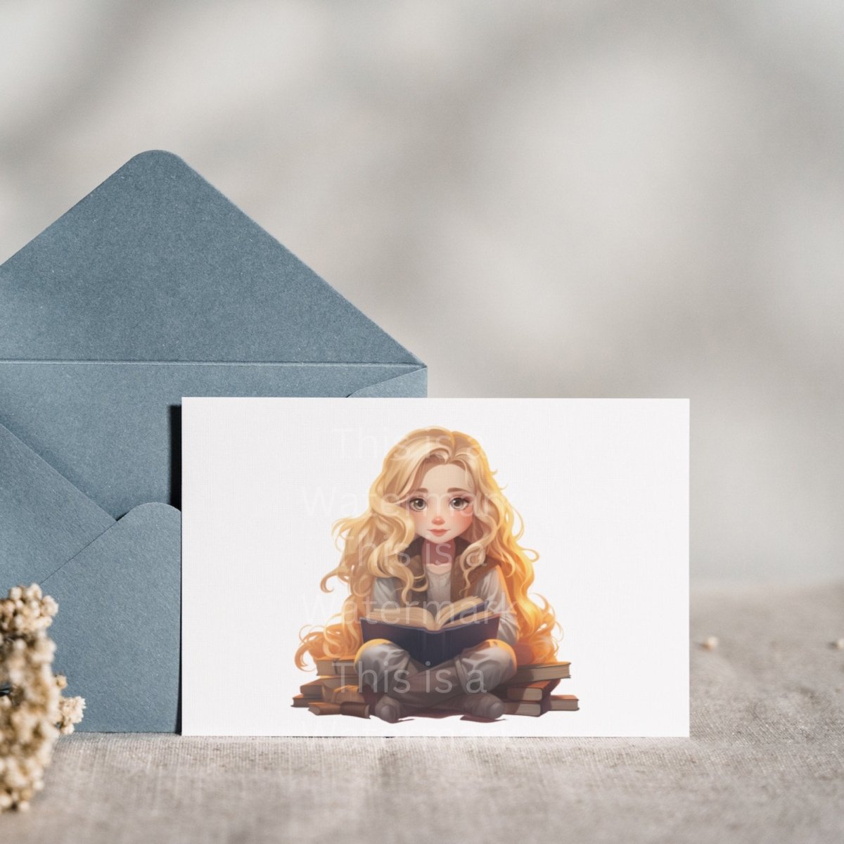 Cute Blonde Girl Bookworm PNG Clip Art Bundle for Book Lovers Sublimation Tumbler Card Making T-Shirt Nursery Art Stack of Books Scrapbook - Everything Pixel