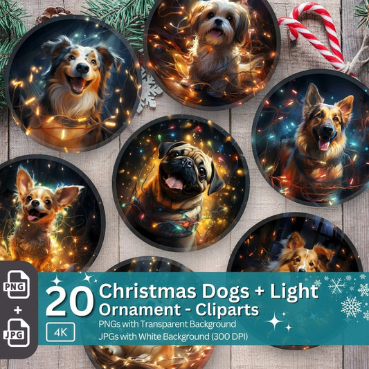 Cute Christmas Dog Ornament 20 PNG Bundle Sublimation Design Festive Round Pet Stickers Stylish Christmas Decoration Clipart 20 Dog Breeds - Everything Pixel