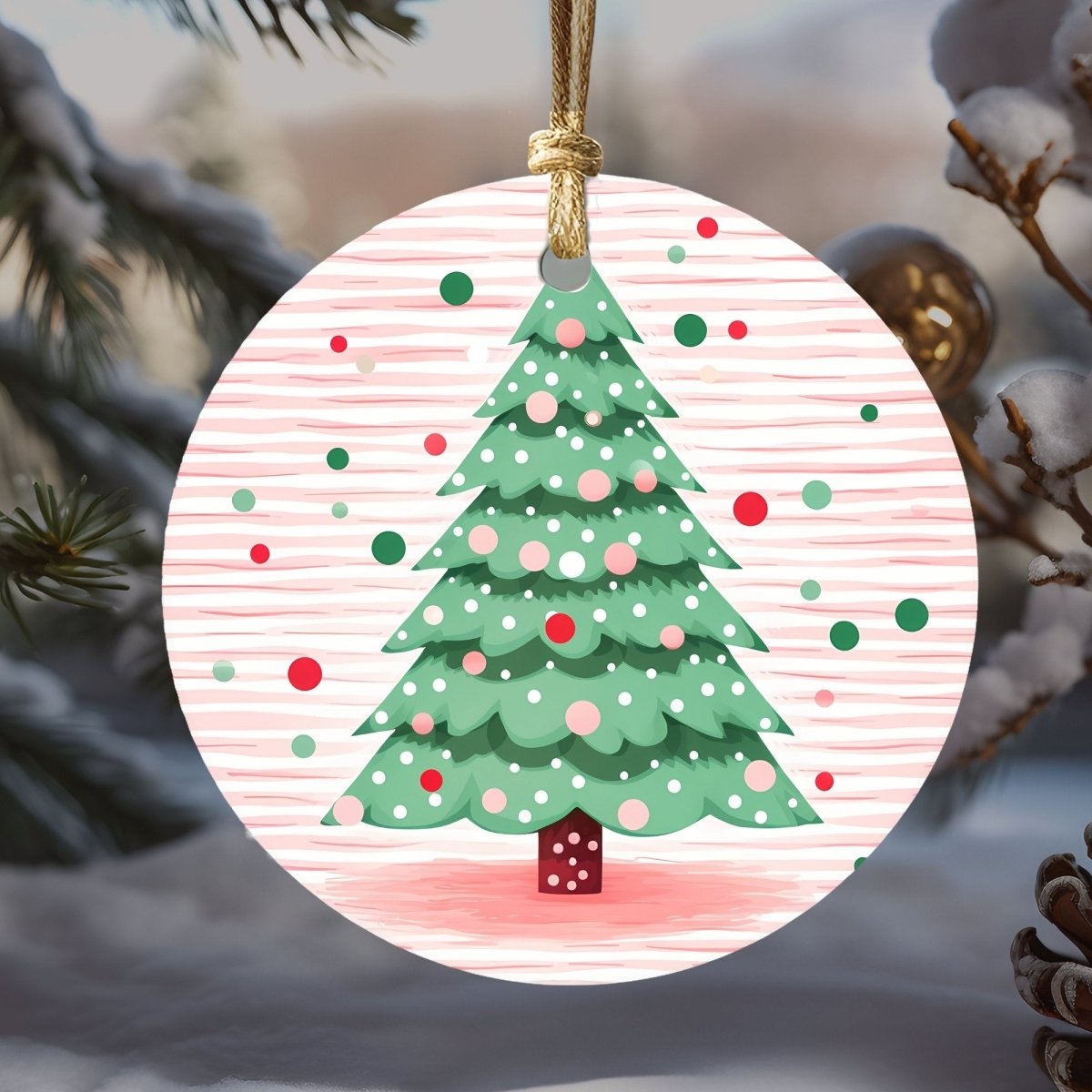 Cute Christmas Ornaments Set of 20 Round Ceramic Ornaments Printed Cute Animal Motifs Pink Mint Festive Christmas Tree Decoration - Everything Pixel