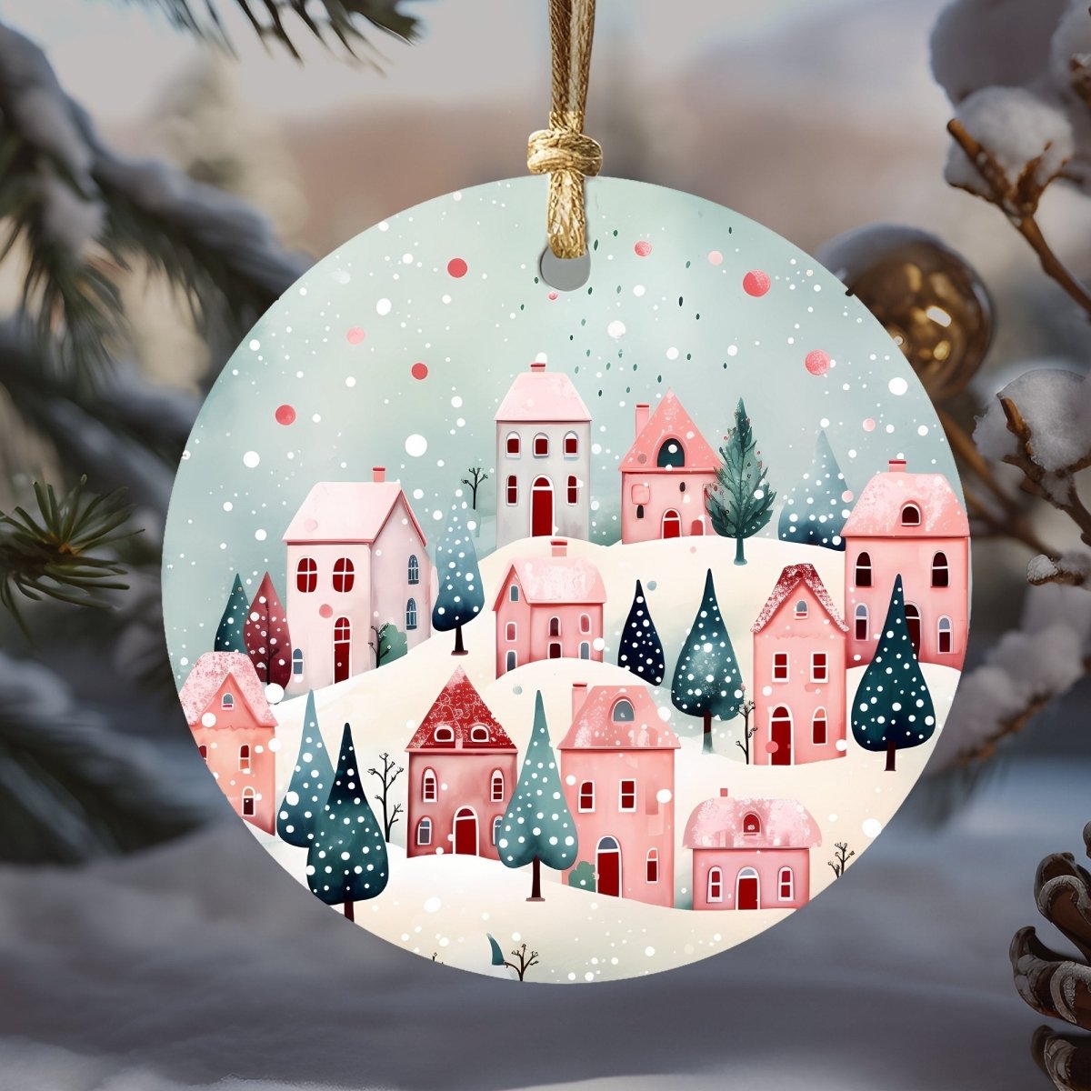 Cute Christmas Ornaments Set of 20 Round Ceramic Ornaments Printed Cute Animal Motifs Pink Mint Festive Christmas Tree Decoration - Everything Pixel