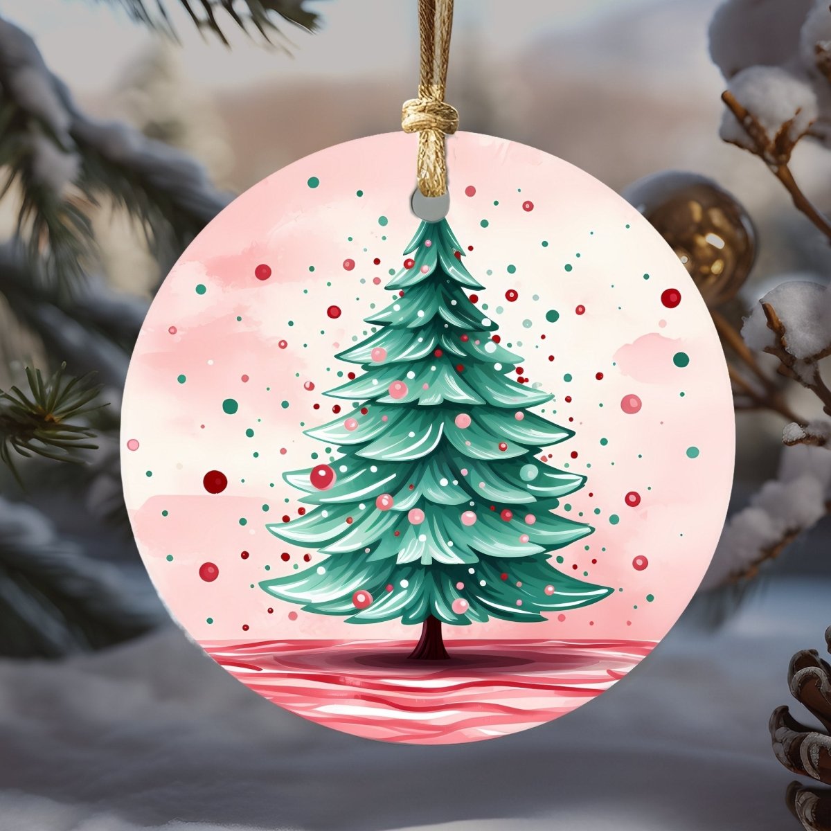 Cute Christmas Ornaments Set of 20 Round Ceramic Ornaments Printed Cute Animal Motifs Pink Mint Festive Christmas Tree Decoration - Everything Pixel