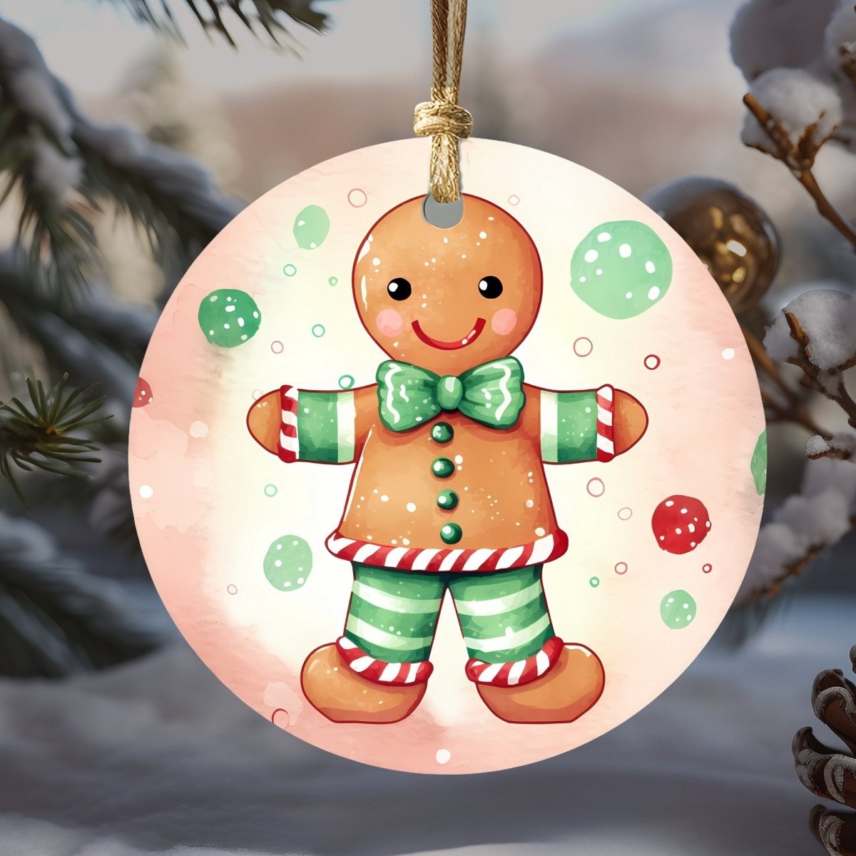 Cute Christmas Ornaments Set of 20 Round Ceramic Ornaments Printed Cute Animal Motifs Pink Mint Festive Christmas Tree Decoration - Everything Pixel