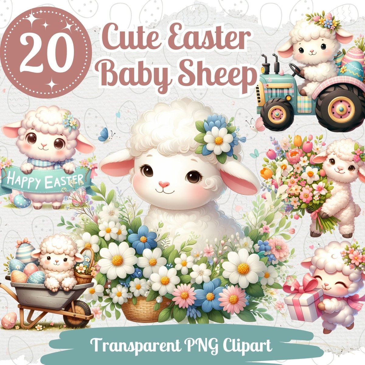 Cute Easter Lamb Cliparts 20 PNG Bundle Lovely Pastel Easter Baby Sheeps Card Crafting Junk Journal Kit Happy Easter Spring Graphic - Everything Pixel