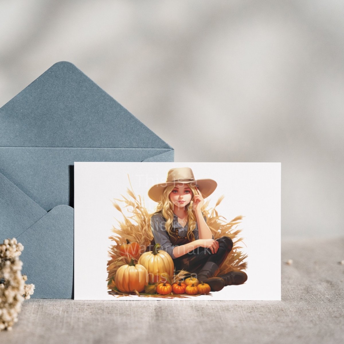 Cute Farmgirl with Autumn Harvest PNG Clip Art Bundle for Thanksgiving Sublimation Tumbler Card Making T-Shirt Nursery Art Farming Scrapbook - Everything Pixel
