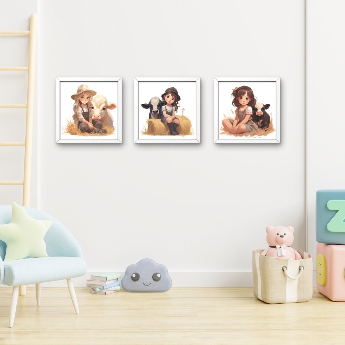 Cute Farmgirl with Baby Cow PNG Clip Art Bundle for Animal Lovers Sublimation Tumbler Card Making T-Shirt Nursery Art Farm Cow Scrapbook - Everything Pixel