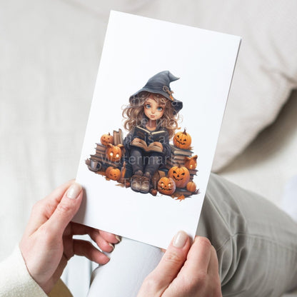 Cute Girl reading Clipart 7+7 PNG/JPG Bundle Halloween Story Graphic Spooky Paper Craft Autumn Design Junk Journals Stack of Books Art - Everything Pixel