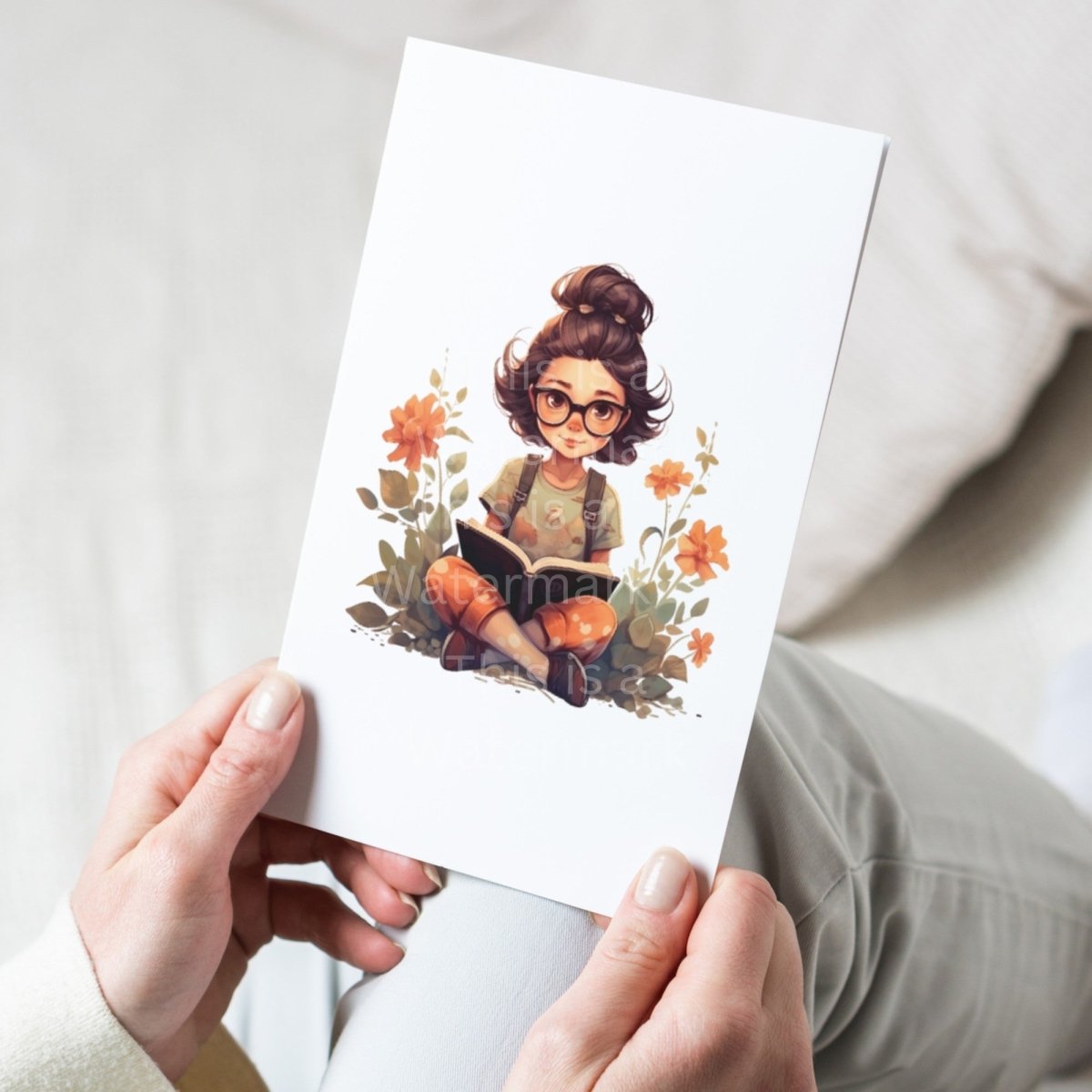 Cute Girl reading with Flowers PNG Clip Art Bundle for Book Lovers Sublimation Tumbler Card Making Bookworm T-Shirt Floral Scrapbook Design - Everything Pixel