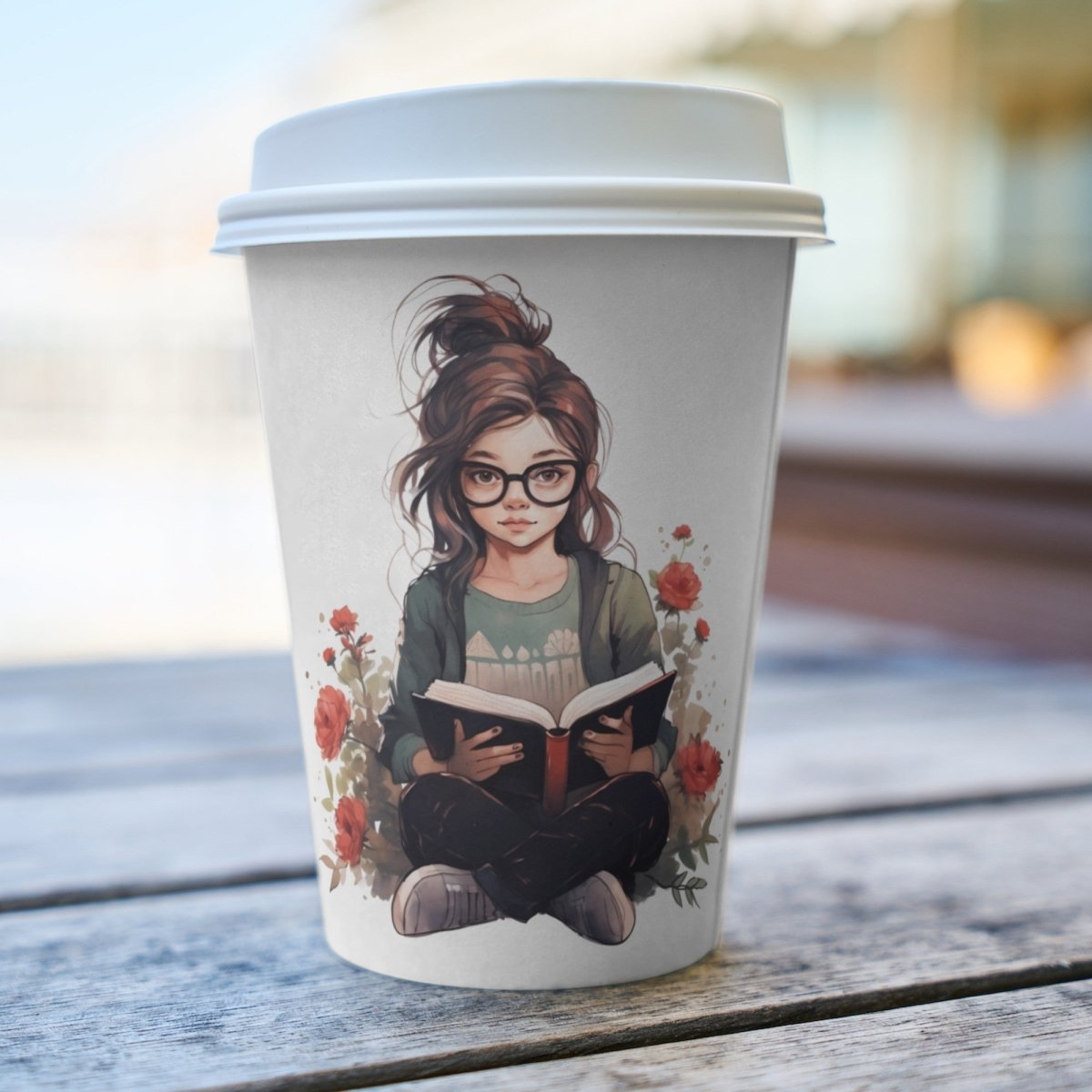 Cute Girl reading with Flowers PNG Clip Art Bundle for Book Lovers Sublimation Tumbler Card Making Bookworm T-Shirt Floral Scrapbook Design - Everything Pixel
