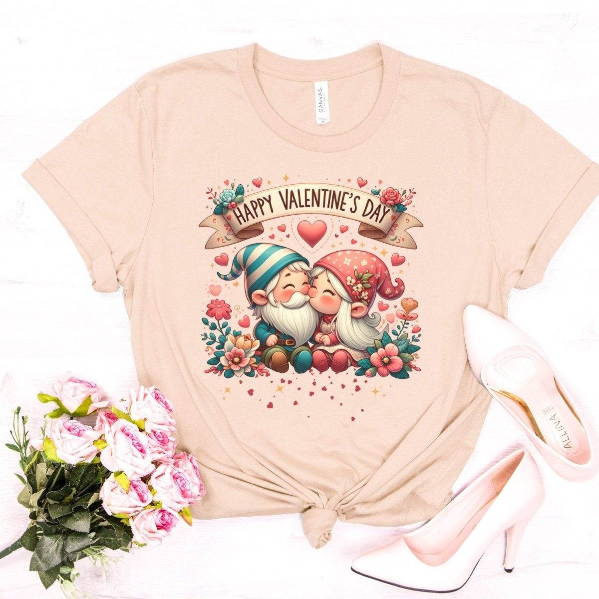 Cute Gnome Valentine T-Shirt High Quality Funny Valentines Day Shirt Love Gift for Her Love Tee Cute Couple Anniversary Shirt Gnomie Design - Everything Pixel