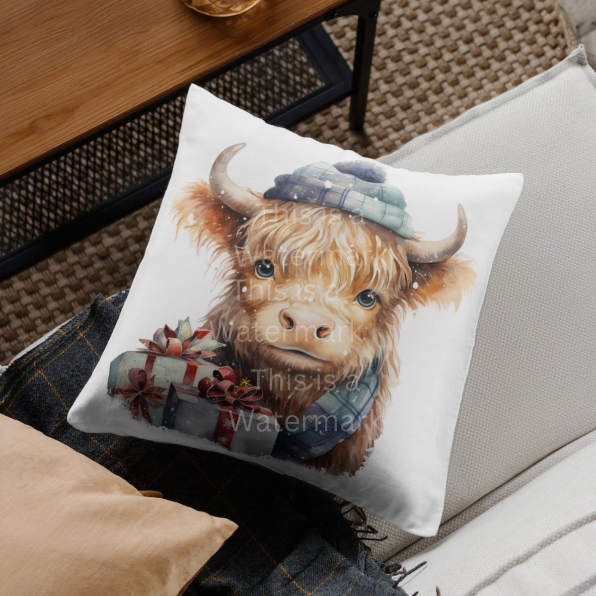 Cute Highland Cow with Gifts Clipart 7+7 PNG JPG Cute Christmas Invitation Card Graphic Paper Crafting Artwork T-Shirt Sublimation Design - Everything Pixel