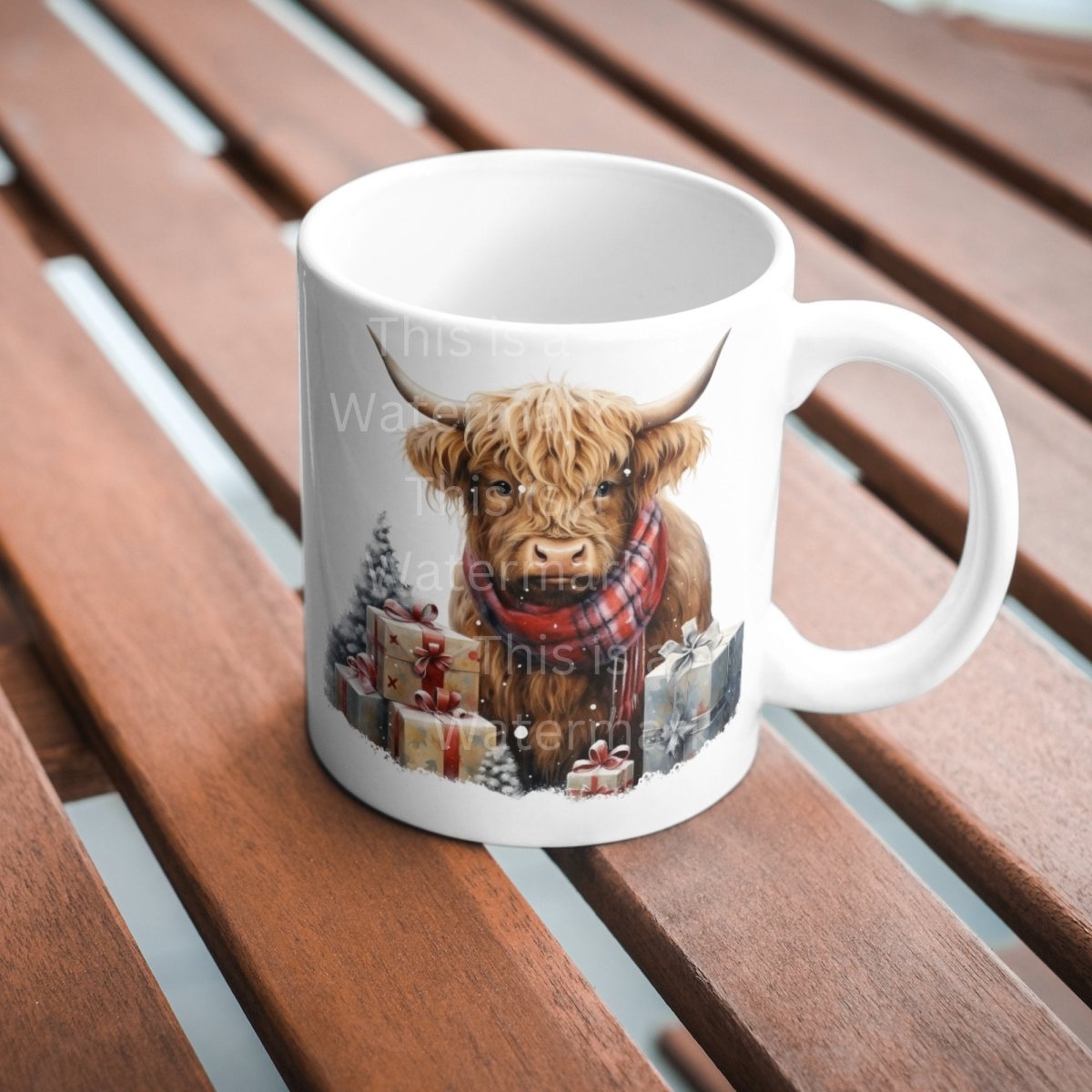 Cute Highland Cow with Gifts Clipart 7+7 PNG JPG Cute Christmas Invitation Card Graphic Paper Crafting Artwork T-Shirt Sublimation Design - Everything Pixel