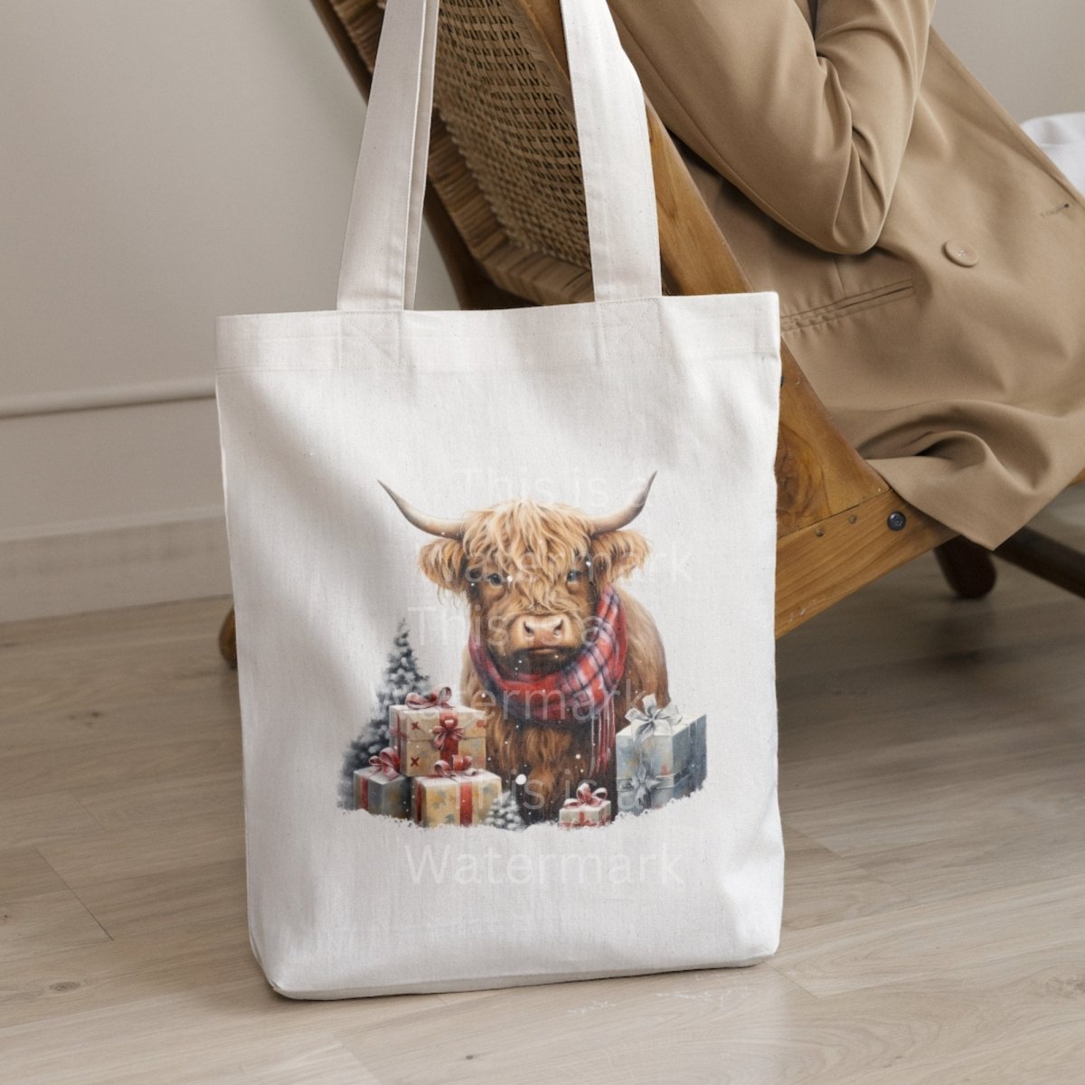 Cute Highland Cow with Gifts Clipart 7+7 PNG JPG Cute Christmas Invitation Card Graphic Paper Crafting Artwork T-Shirt Sublimation Design - Everything Pixel