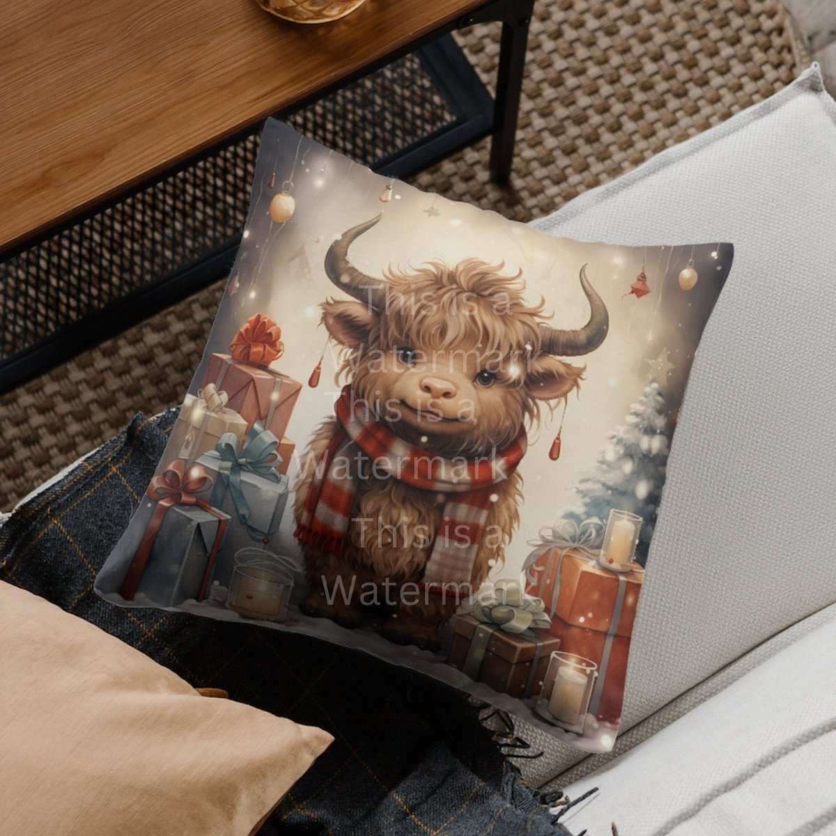 Cute Highland Cow with Gifts Clipart 8 JPG Cute Christmas Card Graphic Paper Crafting Artwork Holiday Cardmaking Mug and Tumbler Design - Everything Pixel