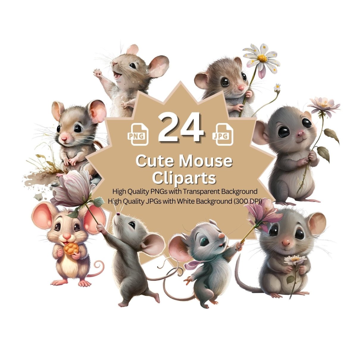 Cute Mouse Clipart Megabundle 24+24 High Quality PNGs Animal Clipart - Everything Pixel
