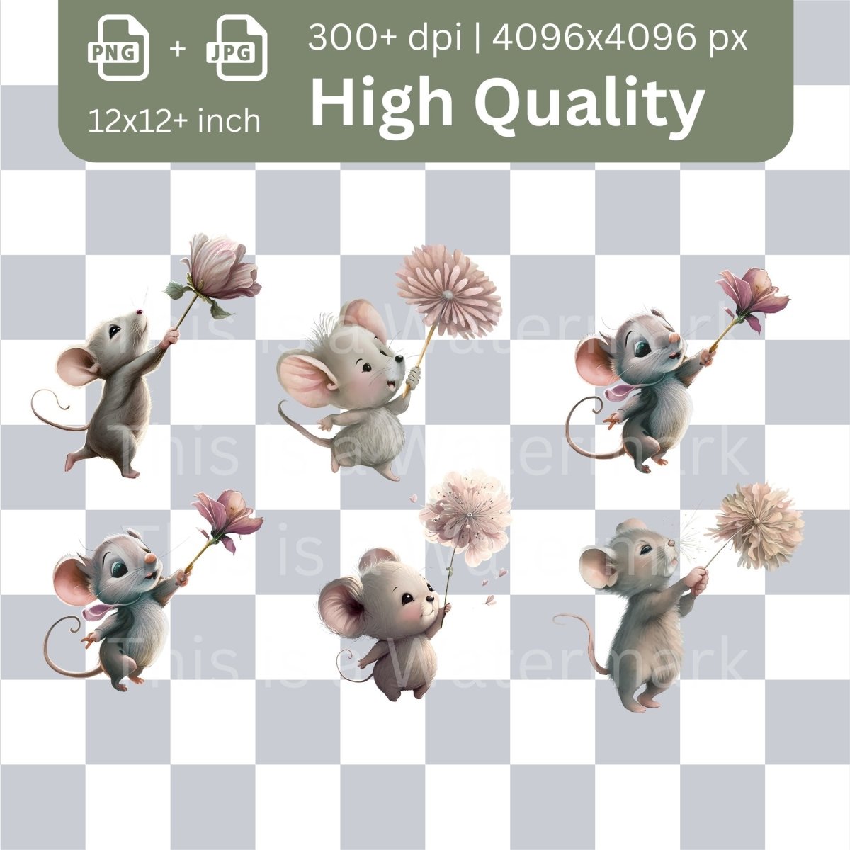 Cute Mouse Clipart Megabundle 24+24 High Quality PNGs Animal Clipart Nursery Art Card Making Clip Art Digital Paper Craft Mouse Graphics - Everything Pixel