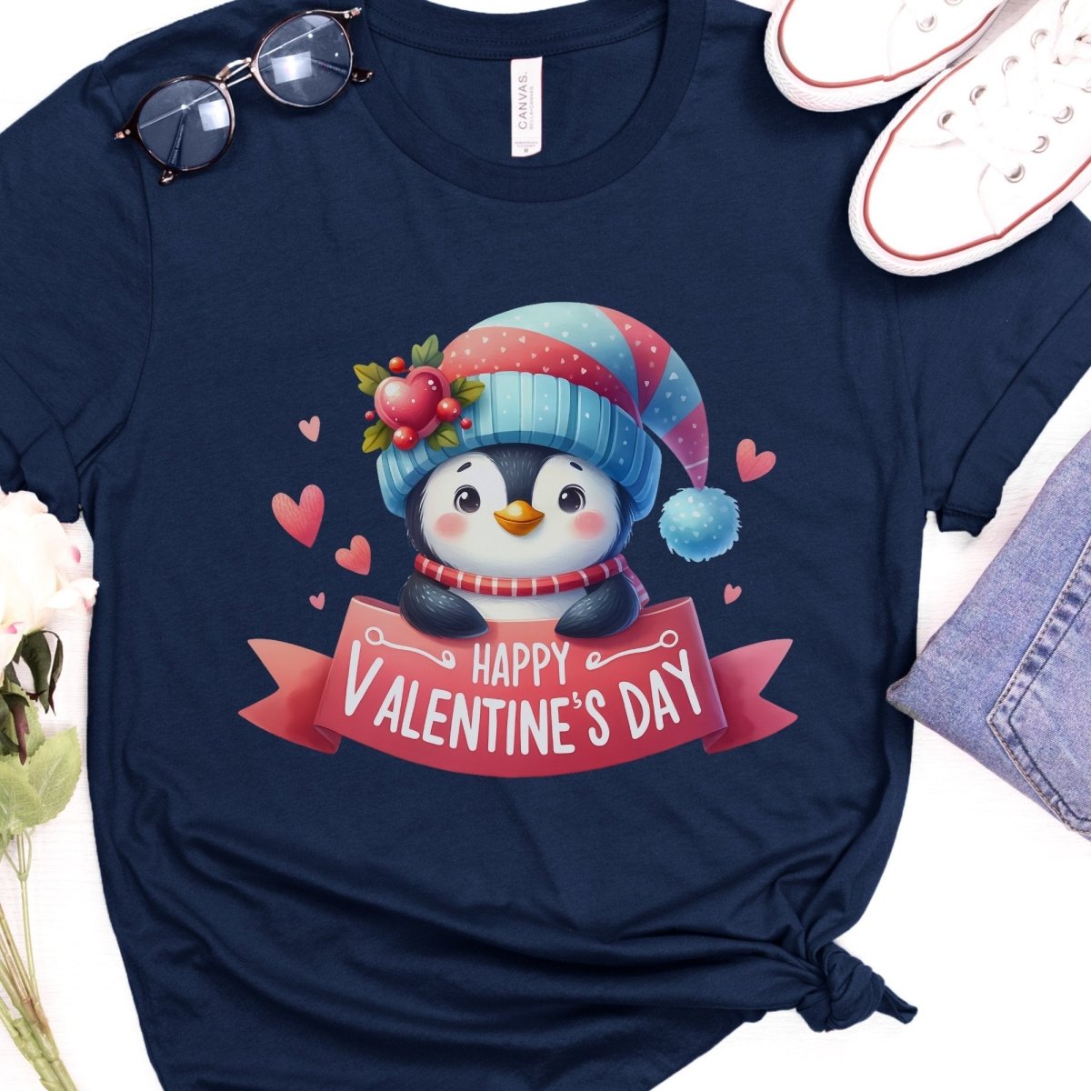 Cute Penguin Valentine T-Shirt High Quality Funny Valentines Day Shirt Love Gift for Her Love Tee Anniversary Shirt Valentines Celebration - Everything Pixel