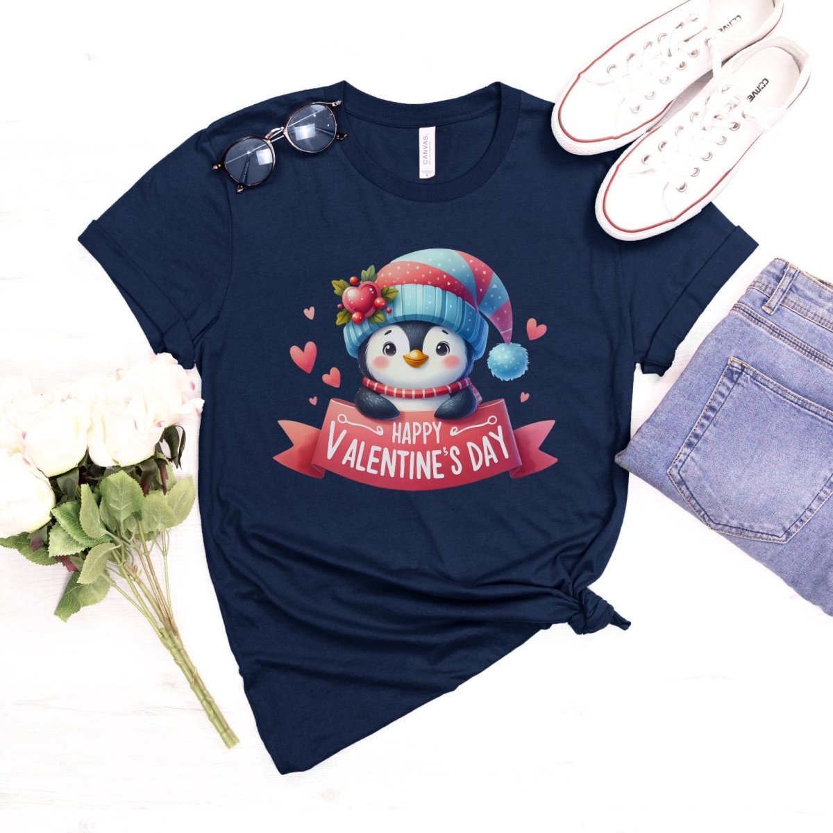 Cute Penguin Valentine T-Shirt High Quality Funny Valentines Day Shirt Love Gift for Her Love Tee Anniversary Shirt Valentines Celebration - Everything Pixel