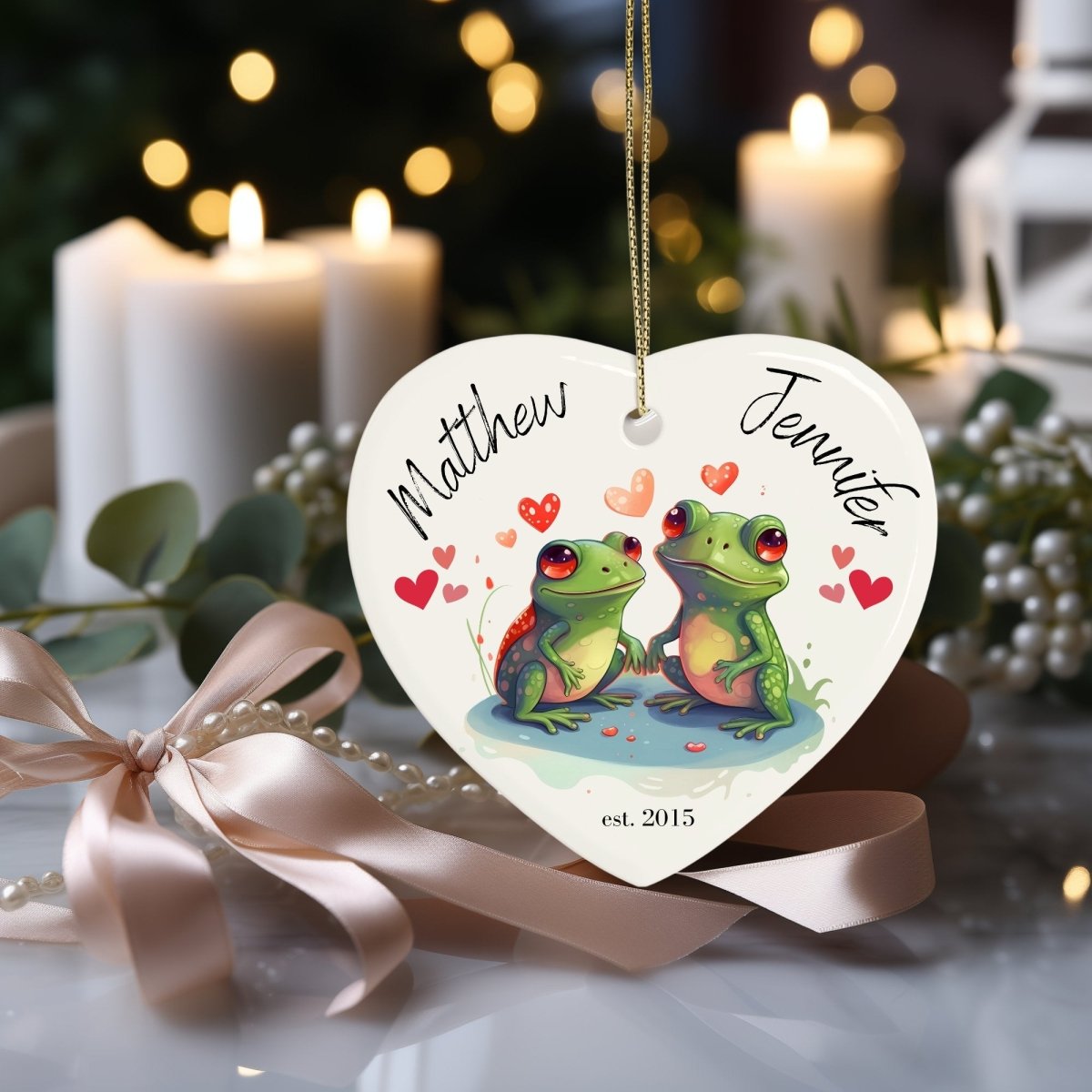 Cute personalised Frog Couple Ornament Ceramic Heart Ornament Lovers Keepsake Valentines Day Gift Anniversary Gift Idea for Soulmates - Everything Pixel