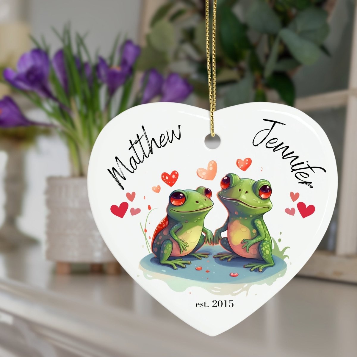 Cute personalised Frog Couple Ornament Ceramic Heart Ornament Lovers Keepsake Valentines Day Gift Anniversary Gift Idea for Soulmates - Everything Pixel
