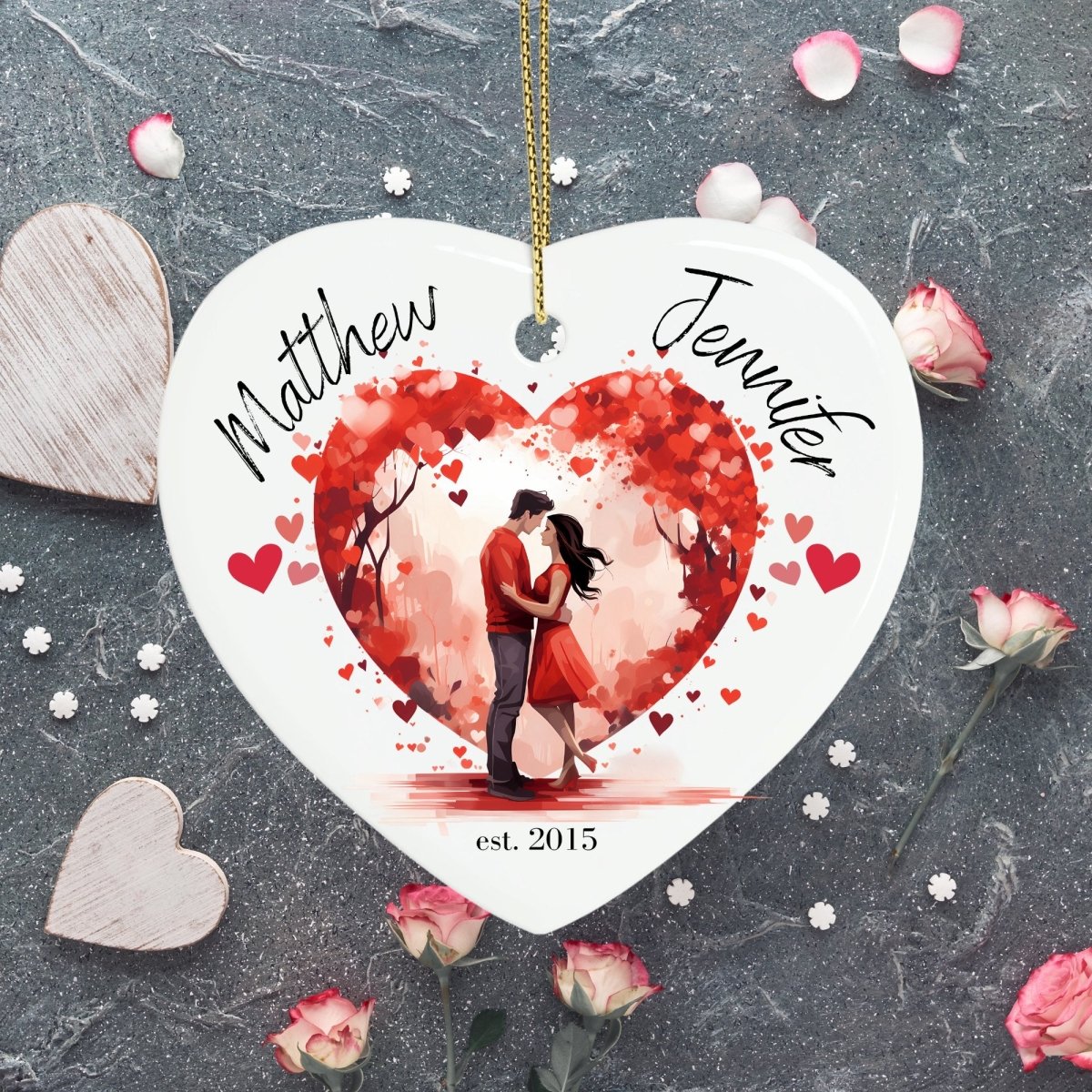 Cute personalised Romantic Couple Ornament Ceramic Heart Ornament Lovers Keepsake Valentines Day Gift Anniversary Gift Idea for Soulmates - Everything Pixel