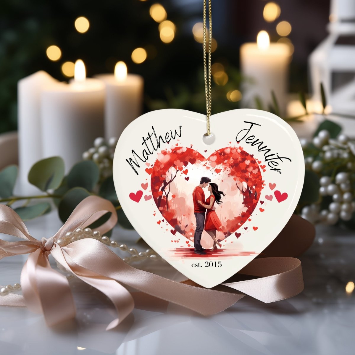 Cute personalised Romantic Couple Ornament Ceramic Heart Ornament Lovers Keepsake Valentines Day Gift Anniversary Gift Idea for Soulmates - Everything Pixel