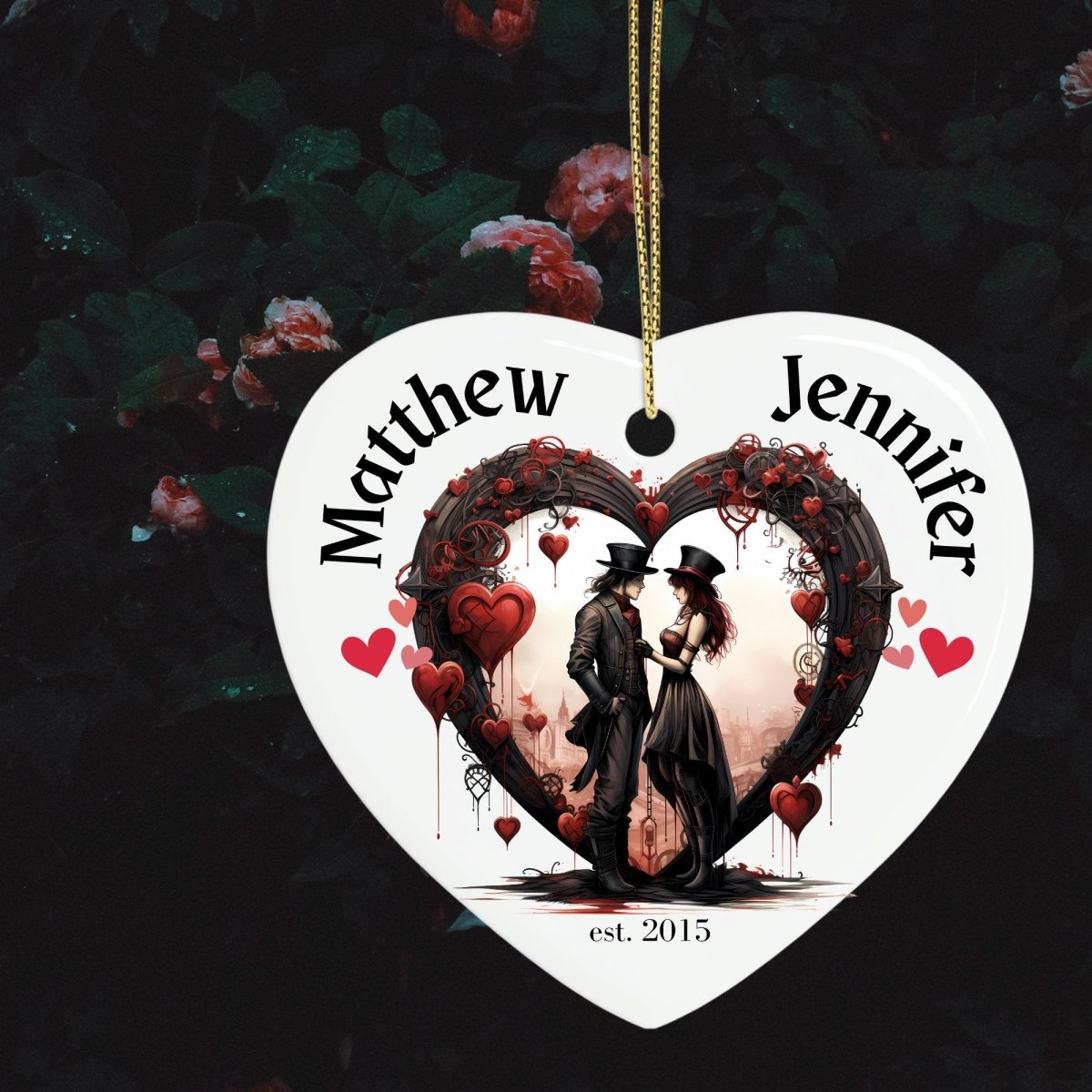 Cute personalised Steampunk Couple Ornament Ceramic Heart Ornament Lovers Keepsake Valentines Day Gift Anniversary Gift Idea for Soulmates - Everything Pixel