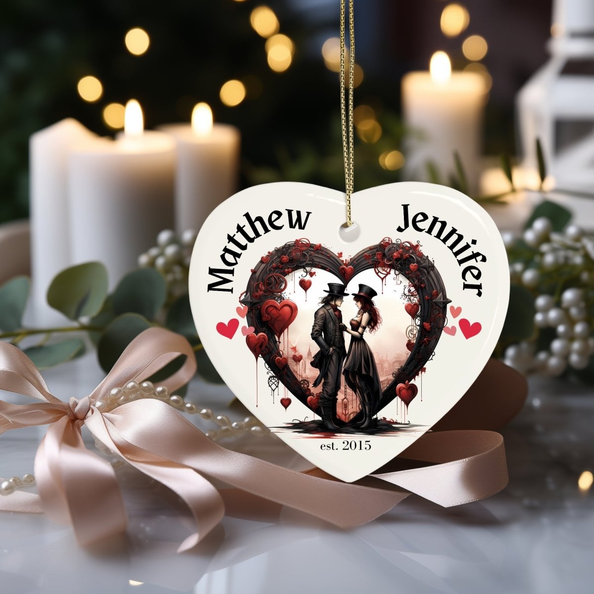 Cute personalised Steampunk Couple Ornament Ceramic Heart Ornament Lovers Keepsake Valentines Day Gift Anniversary Gift Idea for Soulmates - Everything Pixel