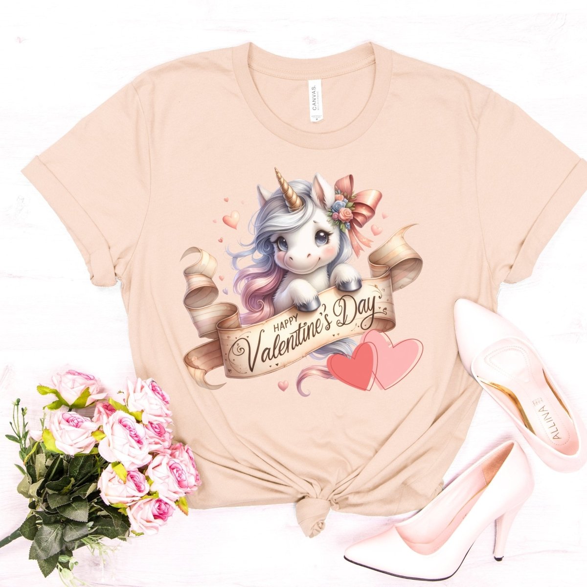 Cute Unicorn Valentine T-Shirt High Quality Funny Valentines Day Shirt Love Gift for Her Love Tee Anniversary Shirt Rainbow Valentine - Everything Pixel
