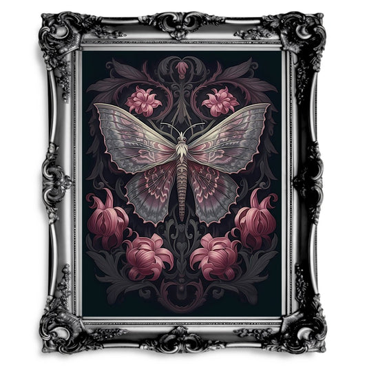 Dark Moth Witchy Gothic Botanical Wall Art Dark Academia - Everything Pixel