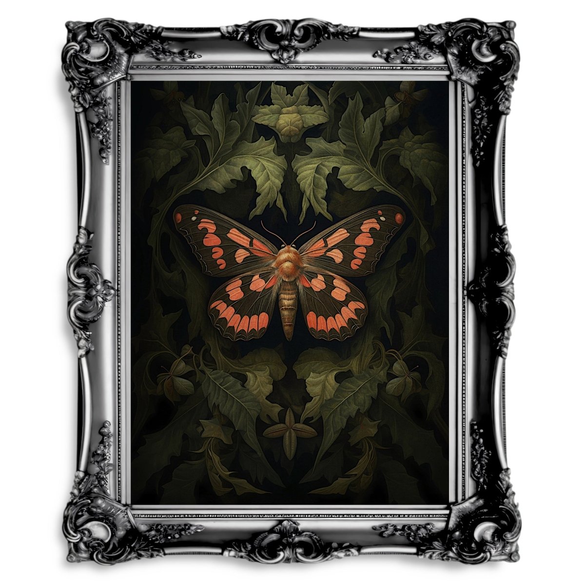 Dark Orange Moth Witchy Gothic Botanical Decor Paper Poster Print - Vintage Wall Art - Everything Pixel