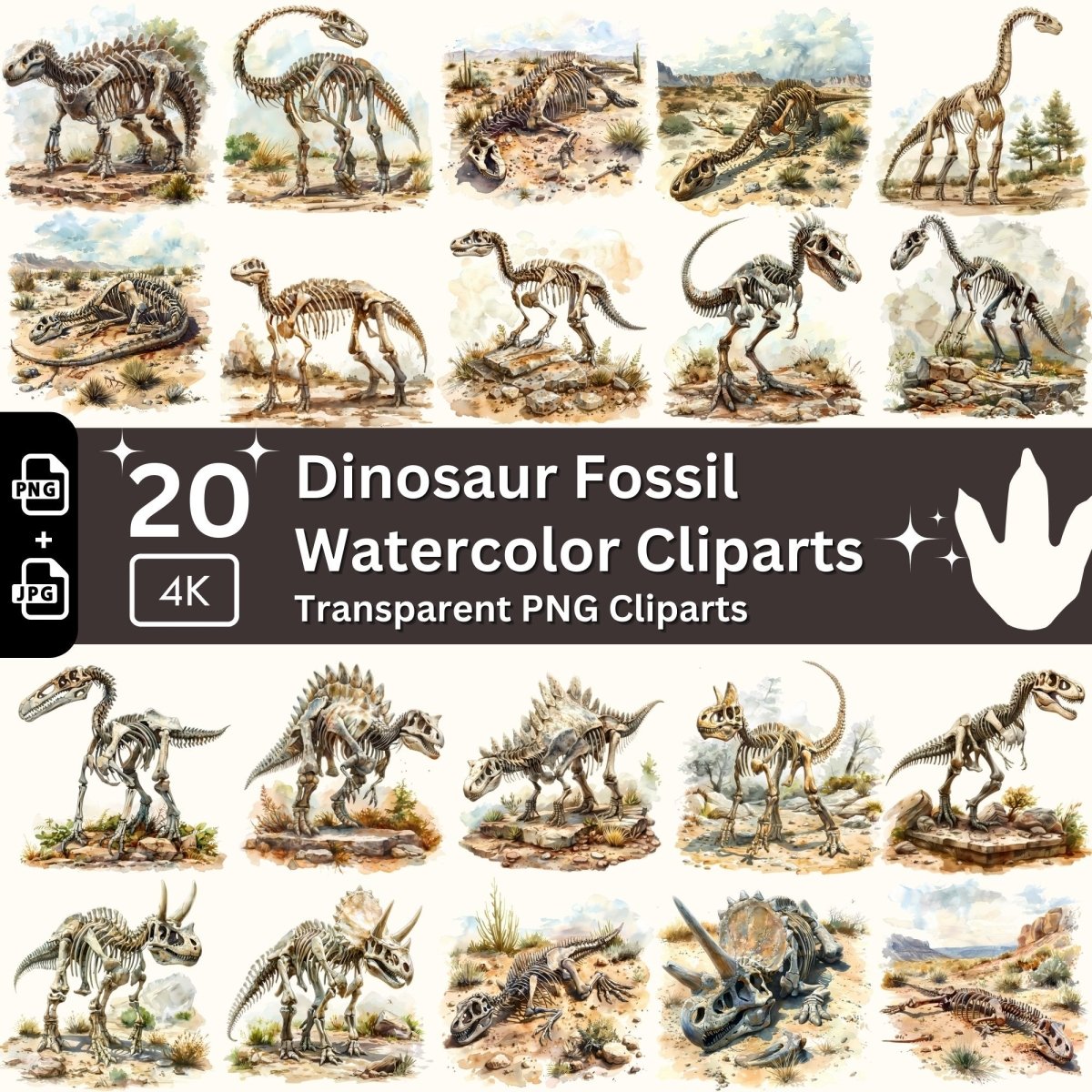 Desert Dinosaur Fossil Clipart Bundle - Everything Pixel