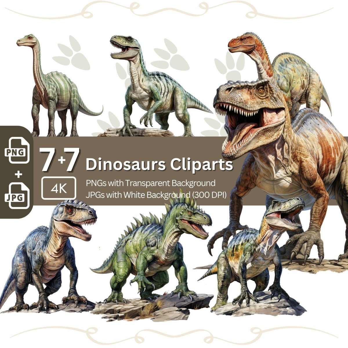 Dinosaur Clipart 7+7 PNG/JPG Bundle Jurassic Graphic Prehistoric Animal - Everything Pixel
