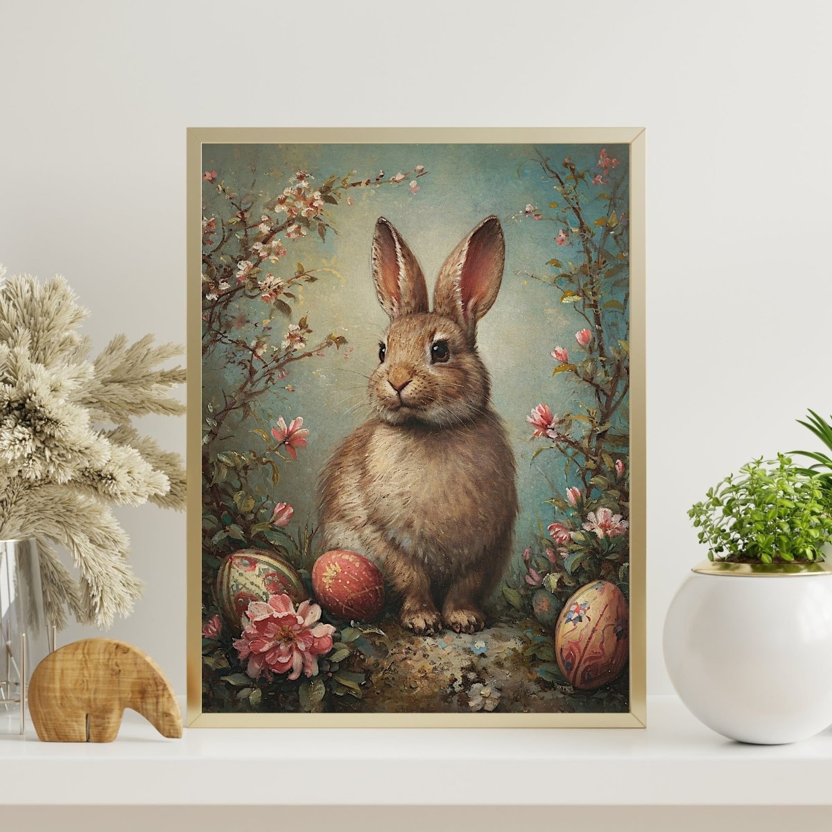 Easter Bunny Wall Art Vintage Classy Spring Artwork Easter Farmhouse Decor Antique Rabbit Painting Spring Bunny Poster Paper Poster Print - Everything Pixel