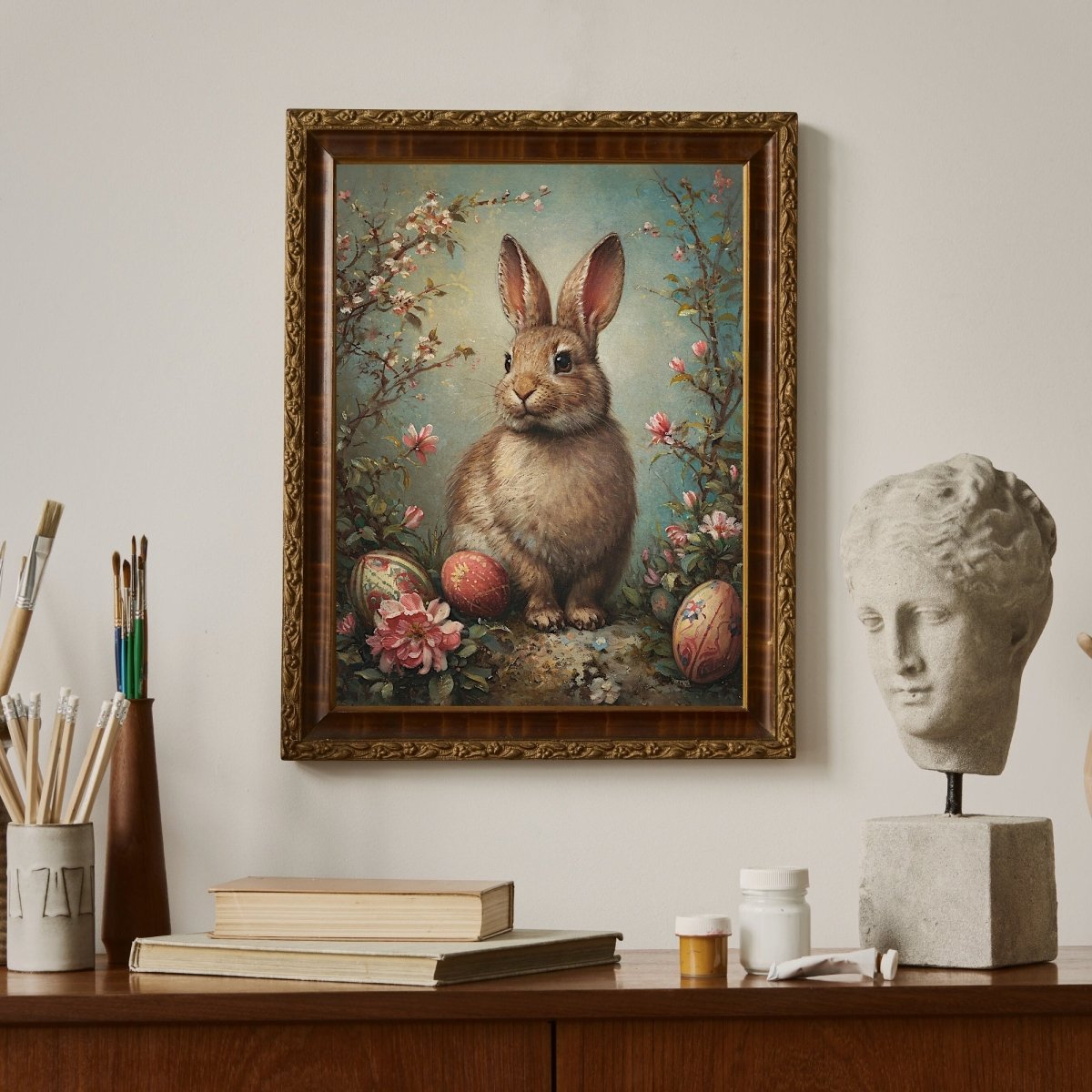 Easter Bunny Wall Art Vintage Classy Spring Artwork Easter Farmhouse Decor Antique Rabbit Painting Spring Bunny Poster Paper Poster Print - Everything Pixel