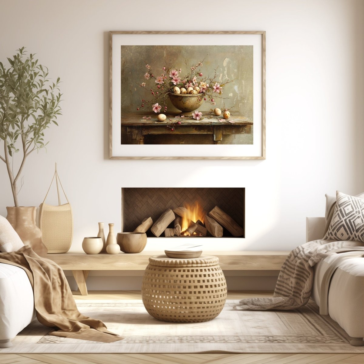 Easter Still Life: Vintage Bowl & Spring Flowers Wall Art - Everything Pixel