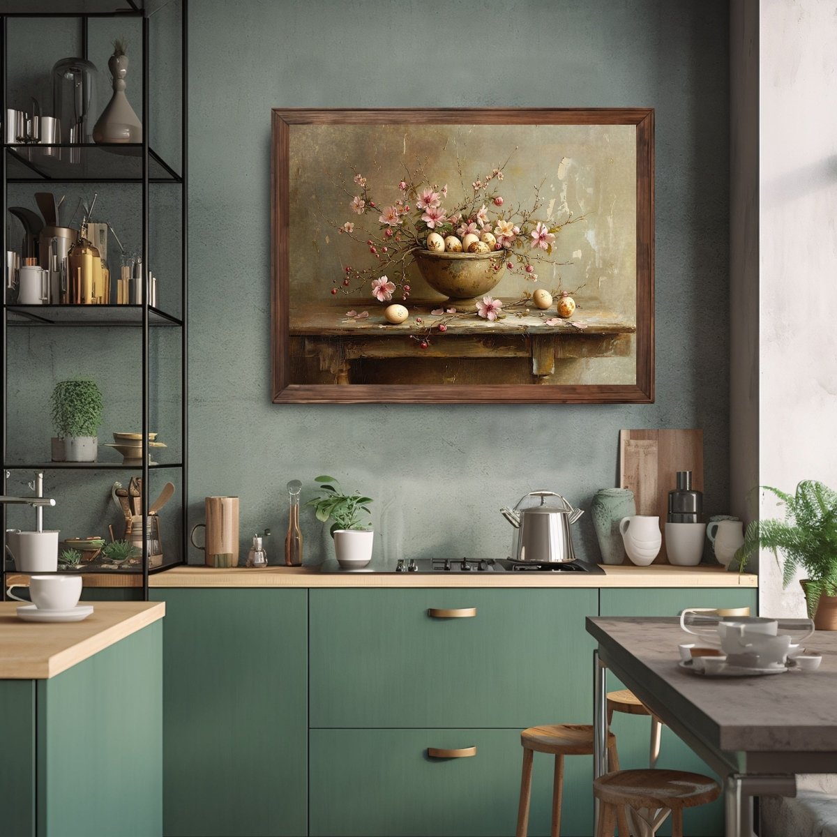 Easter Still Life: Vintage Bowl & Spring Flowers Wall Art - Everything Pixel