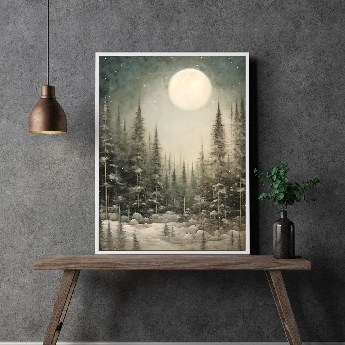 Enchanting Winter Night Wall Art Vintage Winter Woodland Artwork Magical Christmas Night Print Nordic Winter Wonderland Paper Poster Print - Everything Pixel