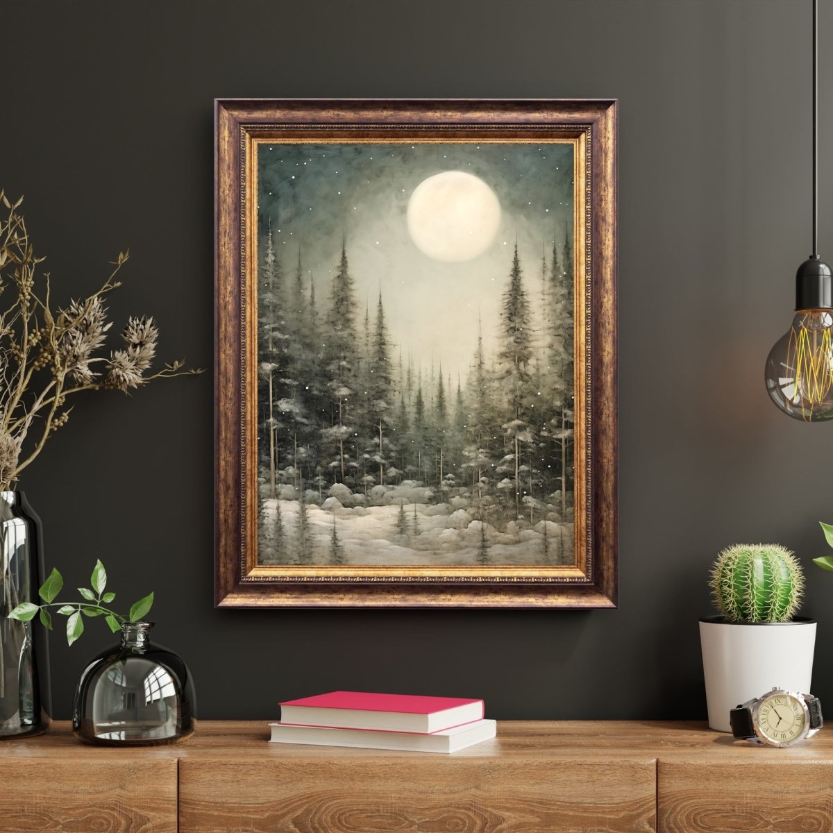 Enchanting Winter Night Wall Art Vintage Winter Woodland Artwork Magical Christmas Night Print Nordic Winter Wonderland Paper Poster Print - Everything Pixel