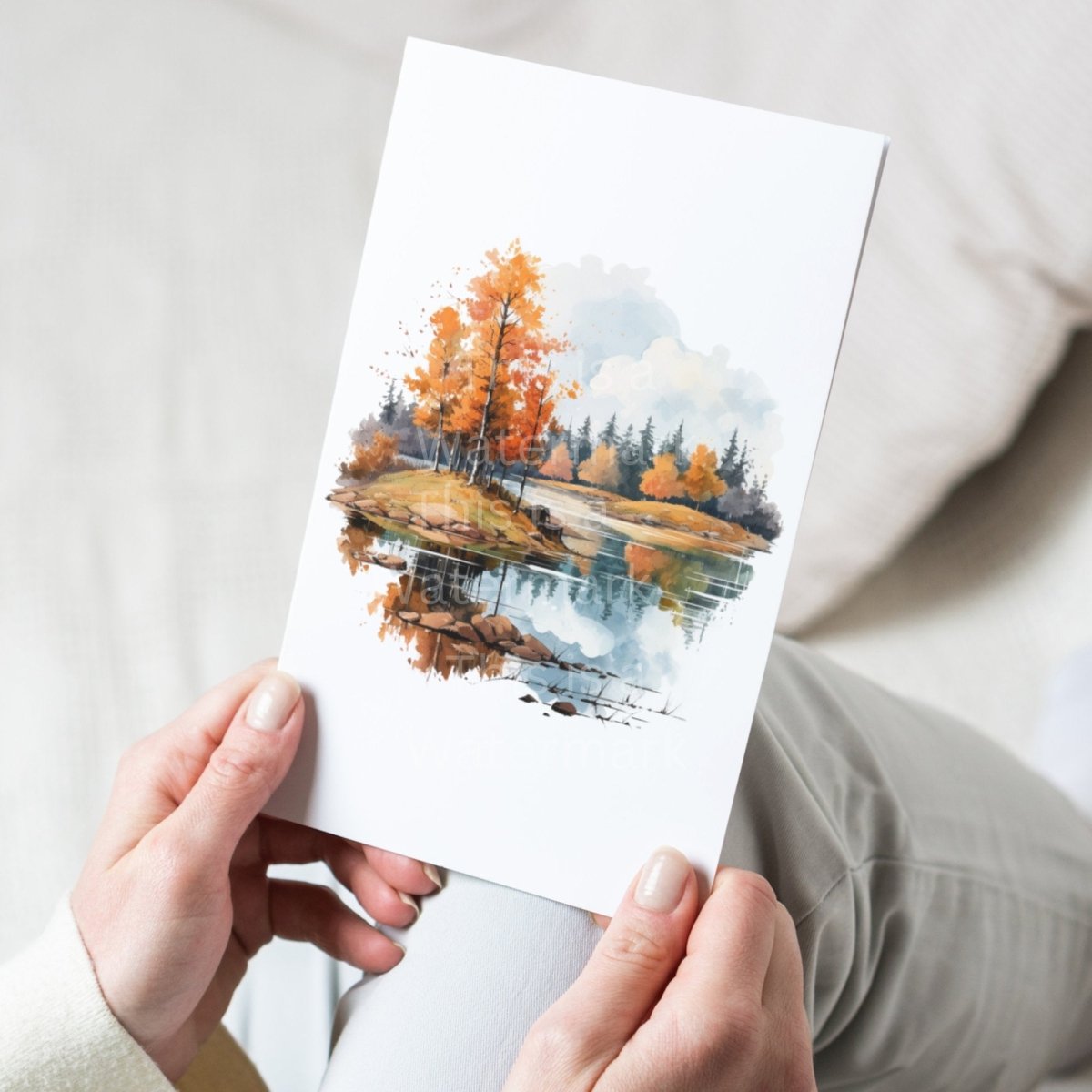 Fall Watercolor Lake Landscape Clipart 7+7 PNG JPG Bundle Invitation Card Graphic Paper Crafting Thanksgiving Holiday Graphic - Everything Pixel