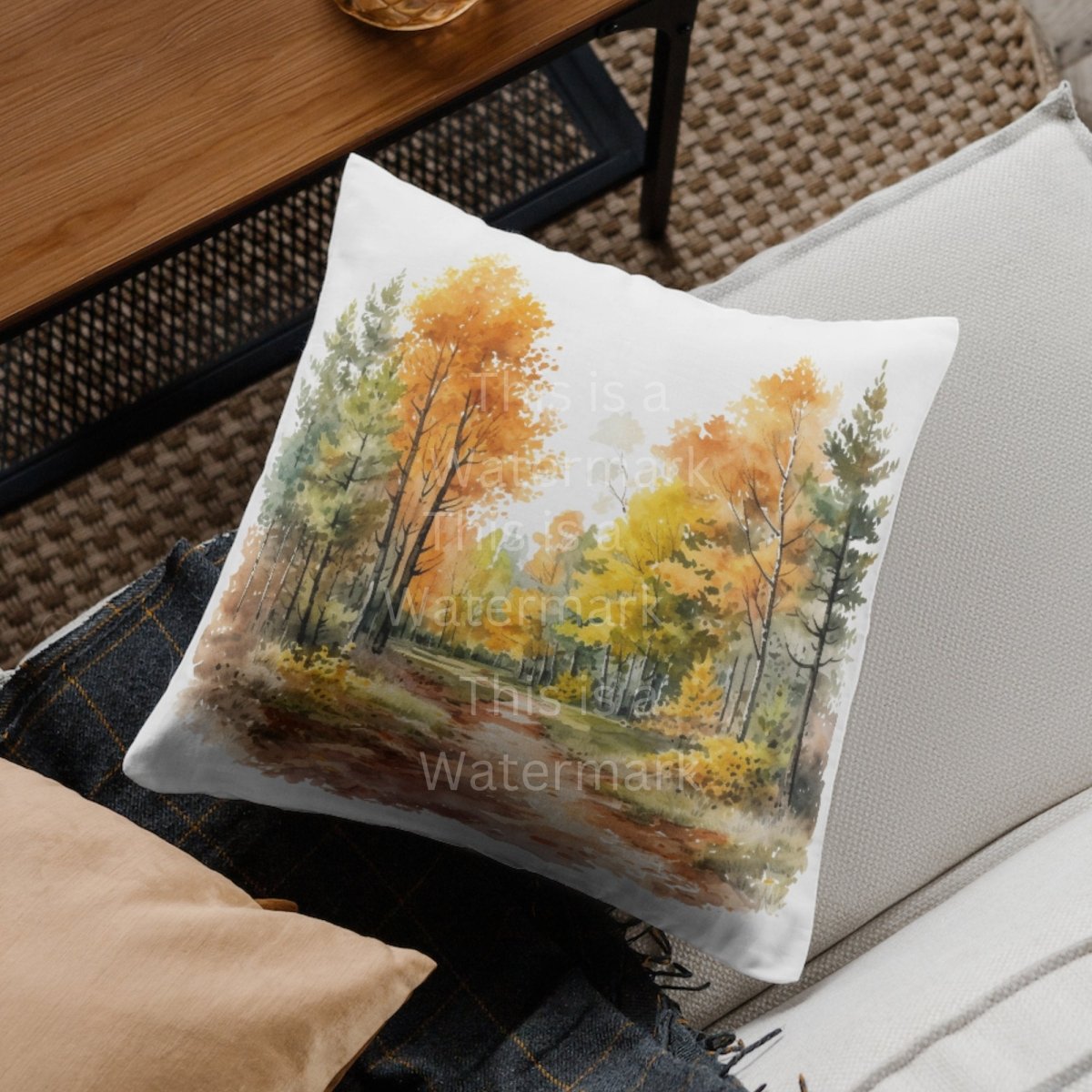 Fall Watercolor Woodland Landscape Clipart 7+7 PNG JPG Bundle Invitation Card Graphic Paper Crafting Thanksgiving Holiday Graphic - Everything Pixel