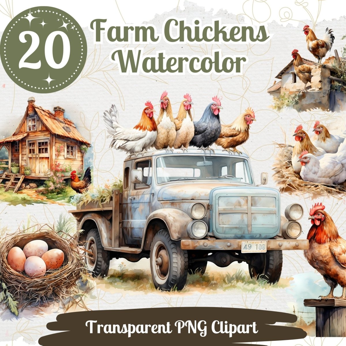 Farm Chicken Clipart Bundle - 20 Transparent PNGs - Everything Pixel