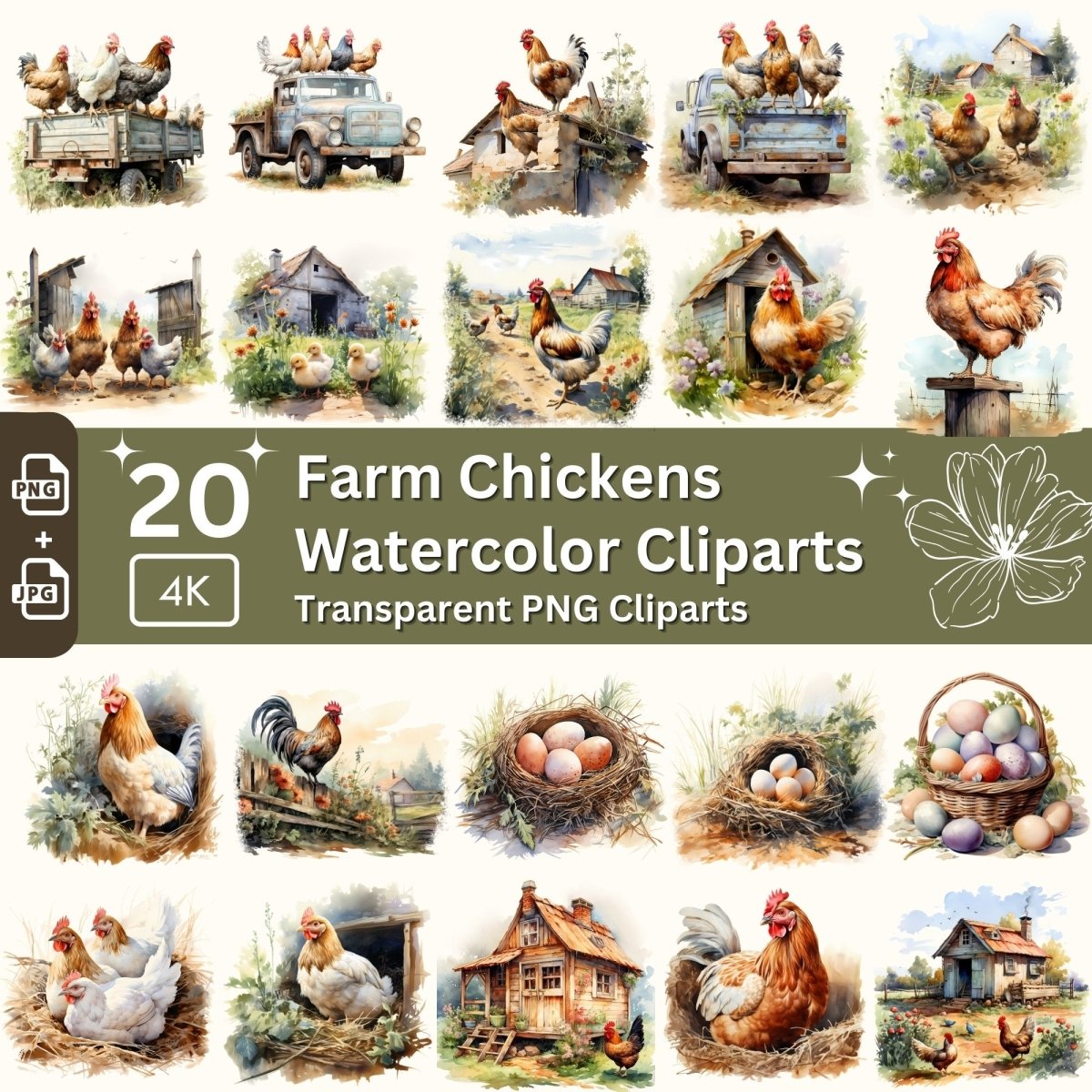 Farm Chicken Clipart Bundle - 20 Transparent PNGs - Everything Pixel