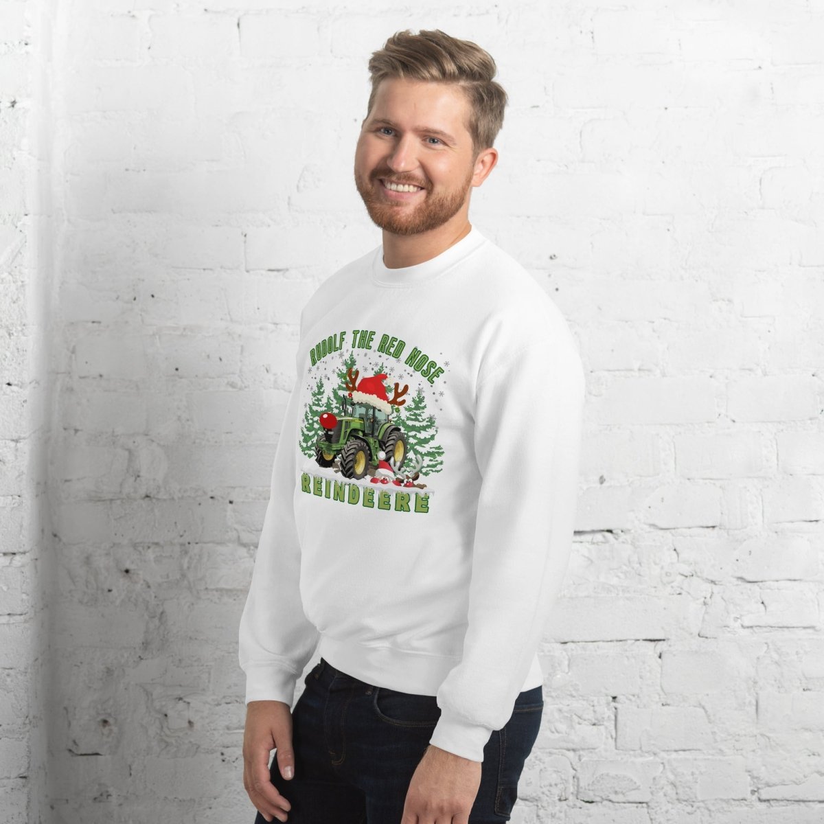Farmer Christmas Sweater - High Quality Green Tractor Sweatshirt, Gift for Farmer, Rudolf the Red Nose Reindeer, Gift for Tractor Lover - Everything Pixel