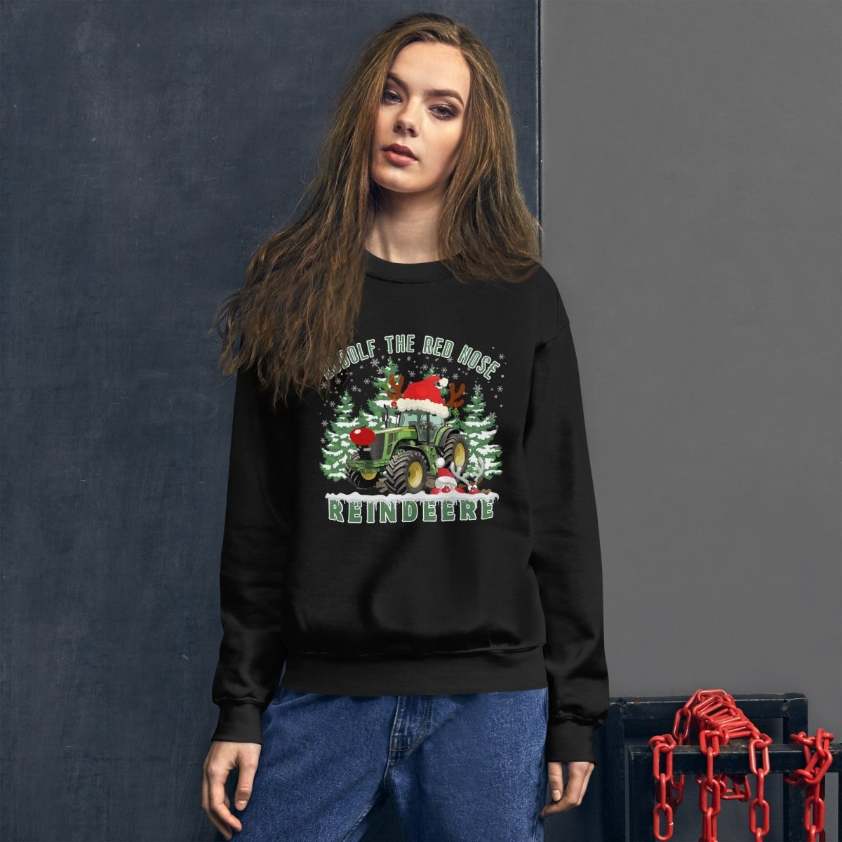Farmer Christmas Sweater - High Quality Green Tractor Sweatshirt, Gift for Farmer, Rudolf the Red Nose Reindeer, Gift for Tractor Lover - Everything Pixel