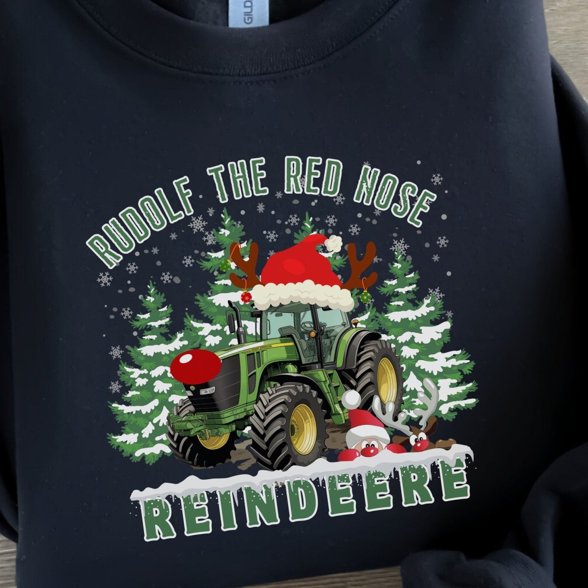 Farmer Christmas Sweater - High Quality Green Tractor Sweatshirt, Gift for Farmer, Rudolf the Red Nose Reindeer, Gift for Tractor Lover - Everything Pixel