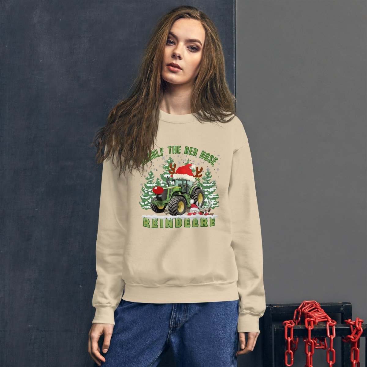 Farmer Christmas Sweater - High Quality Green Tractor Sweatshirt, Gift for Farmer, Rudolf the Red Nose Reindeer, Gift for Tractor Lover - Everything Pixel