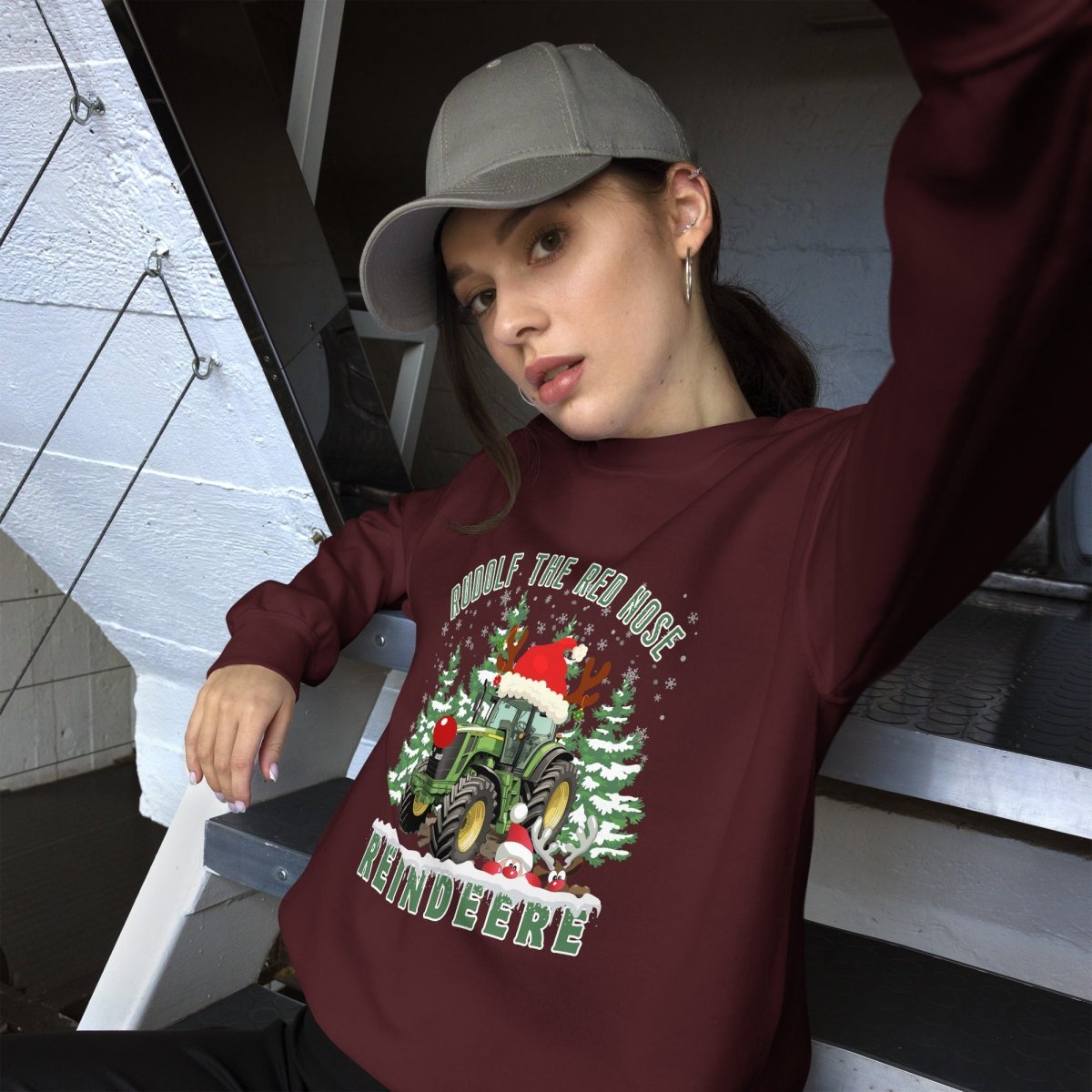 Farmer Christmas Sweater - High Quality Green Tractor Sweatshirt, Gift for Farmer, Rudolf the Red Nose Reindeer, Gift for Tractor Lover - Everything Pixel