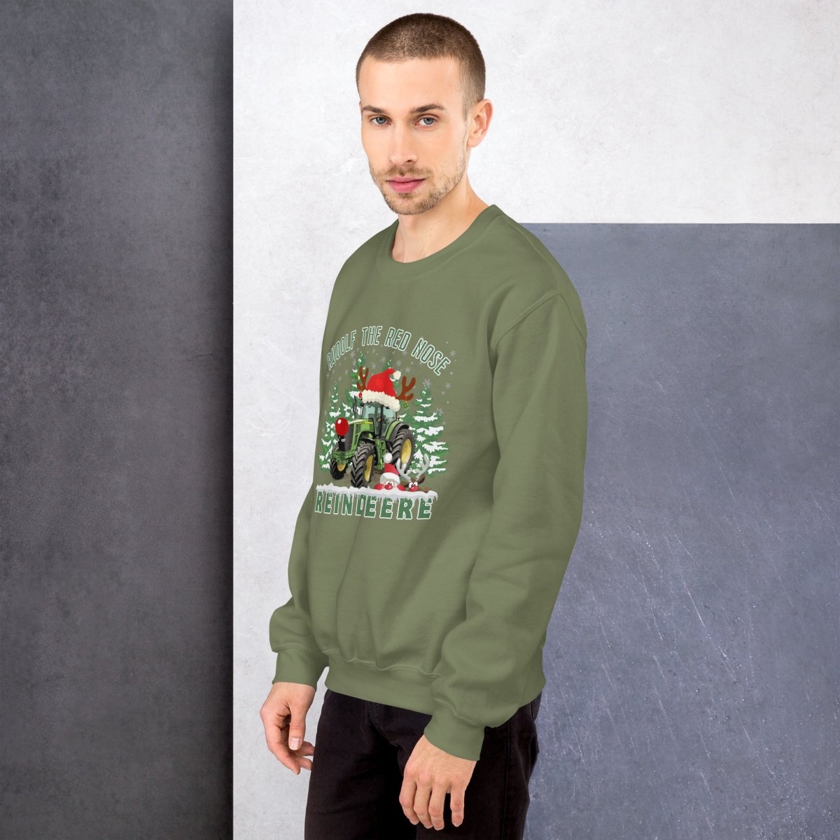 Farmer Christmas Sweater - High Quality Green Tractor Sweatshirt, Gift for Farmer, Rudolf the Red Nose Reindeer, Gift for Tractor Lover - Everything Pixel